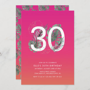 Modern Tropical Fuchsia 30th Birthday   Invitation