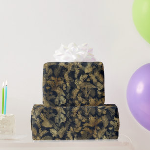 Modern Tropical Gold Foliage Blue Pattern Wrapping Paper