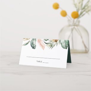 Modern Tropical Gold Palm Greenery Blush Table Place Card