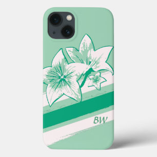 Modern Tropical Green and Cream Lily iPhone 13 Case