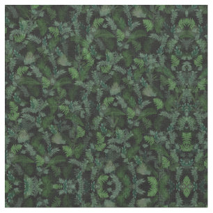 Modern tropical green foliage Black pattern Fabric