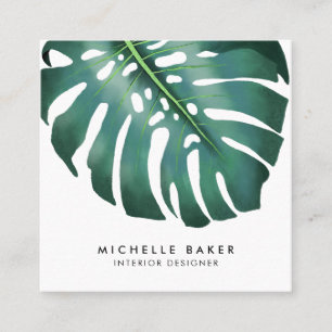 Modern Tropical Green Leaf Square Business Card