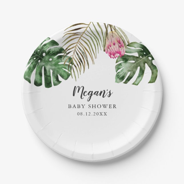 Modern Tropical Greenery Baby Shower Paper Plate (Front)