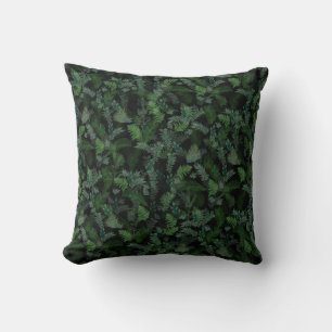 Modern Tropical Greenery Black Green Foliage  Cushion