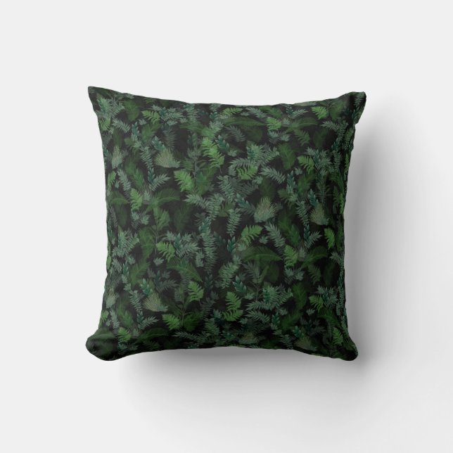 Modern Tropical Greenery Black Green Foliage  Cushion (Front)
