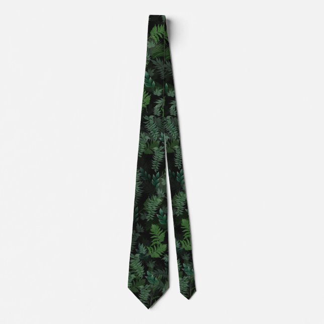 Modern Tropical Greenery Black Green Foliage  Tie (Front)