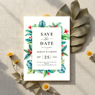 Modern Tropical Greenery Frame Summer Wedding Save The Date
