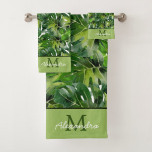 Modern Tropical greenery Leaves  Bath Towel Set