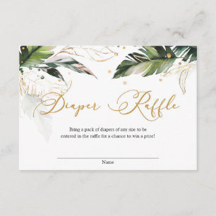 Modern tropical greenery leaves gold diaper raffle enclosure card