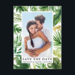 Modern Tropical Greenery Photo Save The Date Postcard<br><div class="desc">Modern Tropical Greenery Palm Leaves Save The Date Photo Engagement Announcement Postcard</div>