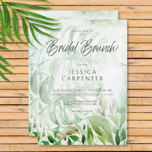 Modern Tropical Greenery Watercolor Bridal Brunch Invitation
