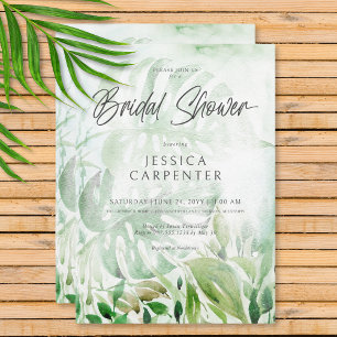Modern Tropical Greenery Watercolor Bridal Shower Invitation