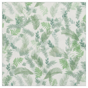Modern Tropical Greenery White Green Foliage Fabric