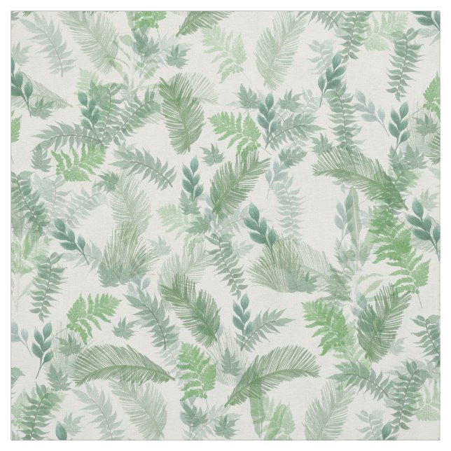 Modern Tropical Greenery White Green Foliage Fabric (Swatch)