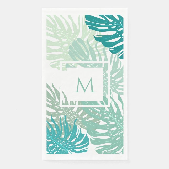 Modern Tropical Grenery Palm Leaves monogram Napkin (Front)
