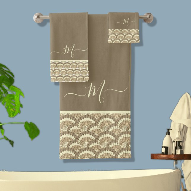 Modern Tropical Grey Seashell Shell Elegant Chic B Bath Towel Set (Creator Uploaded)