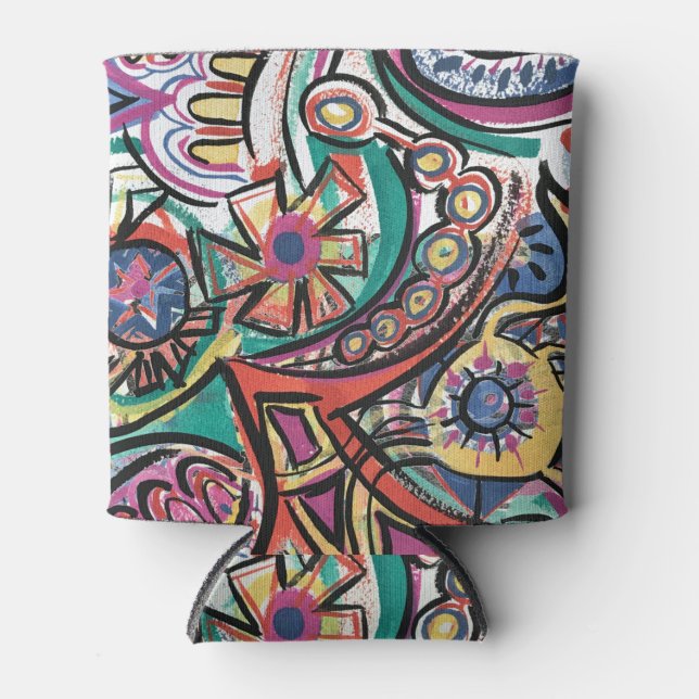 Modern Tropical-Hand Painted Abstract Art Can Cooler (Front)