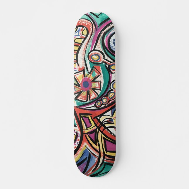 Modern Tropical-Hand Painted Abstract Art Skateboard (Front)