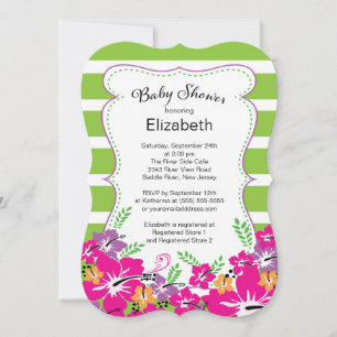 Modern Tropical Hibiscus Flowers Baby Shower Invitation
