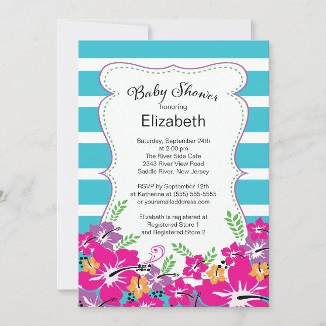Modern Tropical Hibiscus Flowers Baby Shower Invitation (Front)