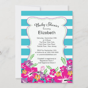Modern Tropical Hibiscus Flowers Baby Shower Invitation