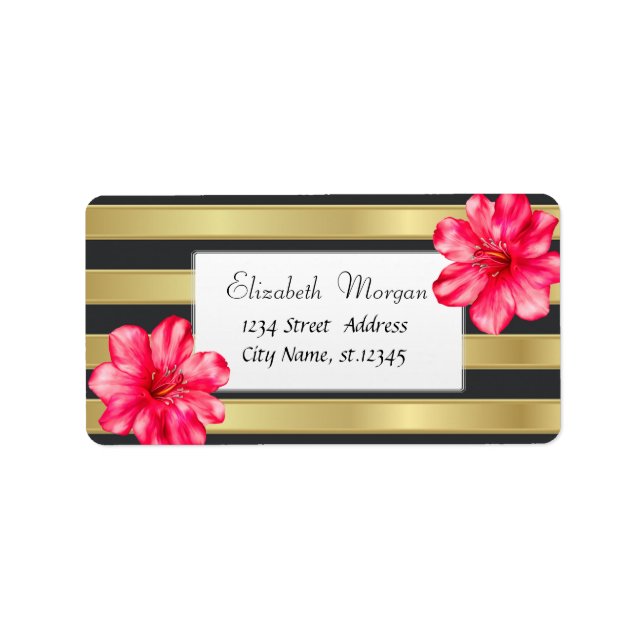 Modern Tropical ,Hibiscus Gold Stripe Label (Front)