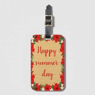 Modern Tropical, Hibiscus, Wood Texture Luggage Tag