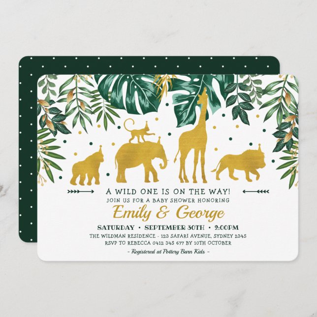 Modern Tropical Jungle Animals Baby Shower Invitation (Front/Back)