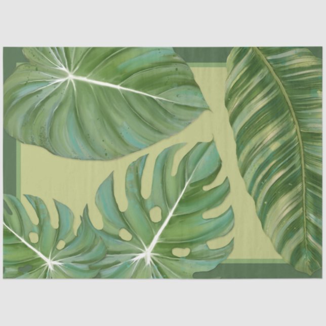 Modern Tropical Jungle Leaf Avocado Decoupage Tissue Paper (Front)
