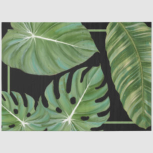 Modern Tropical Jungle Leaf Black Green Decoupage Tissue Paper