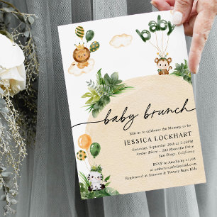 Modern Tropical Jungle Safari Neutral Baby Brunch Invitation