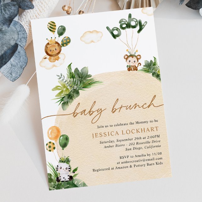 Modern Tropical Jungle Safari Neutral Baby Brunch Invitation (Creator Uploaded)