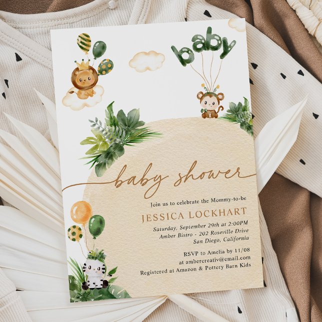 Modern Tropical Jungle Safari Neutral Baby Shower Invitation (Creator Uploaded)