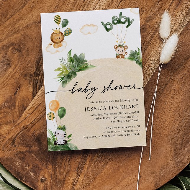 Modern Tropical Jungle Safari Neutral Baby Shower  Invitation (Creator Uploaded)