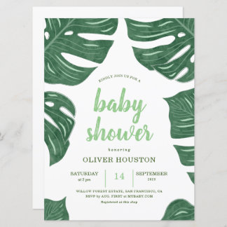 Modern Tropical leaf baby shower invitations