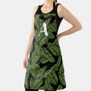 Modern Tropical Leaf Palm Plant Print Monogram Apron