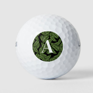 Modern Tropical Leaf Palm Plant Print Monogram Golf Balls