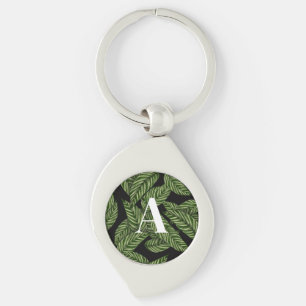 Modern Tropical Leaf Palm Plant Print Monogram  Key Ring