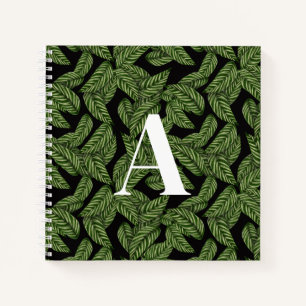 Modern Tropical Leaf Palm Plant Print Monogram  Notebook