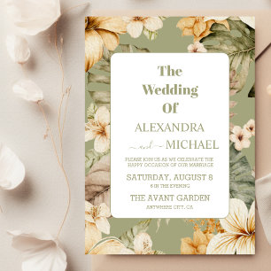 Modern Tropical Leaves Gold Wedding Invitation