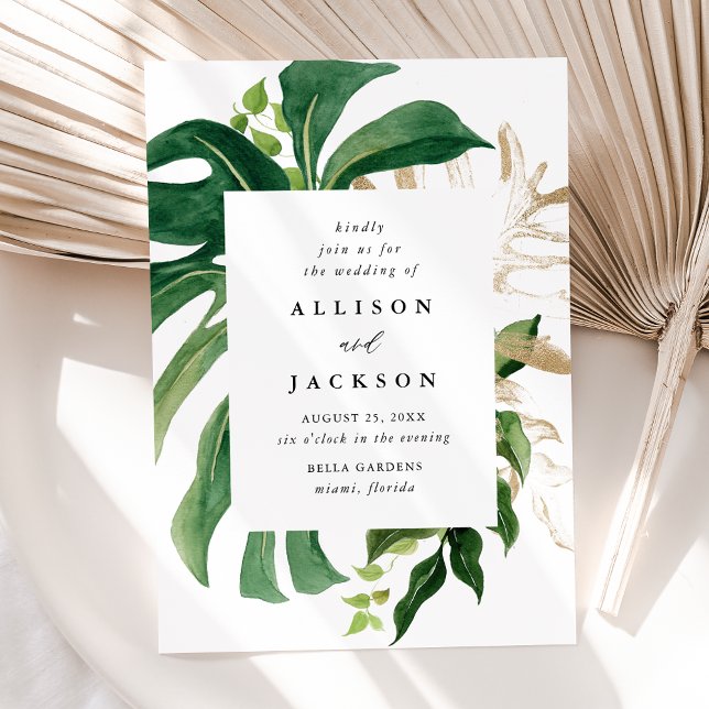 Modern Tropical Leaves Gold Wedding Invitation (Creator Uploaded)