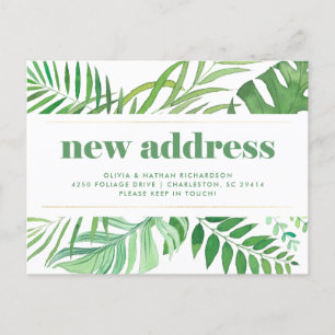 Modern Tropical Leaves   Moving Announcement Postcard
