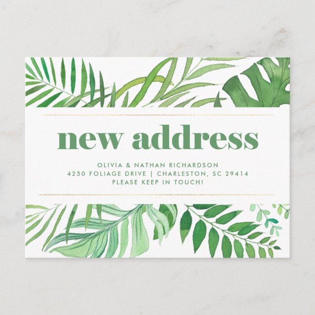 Modern Tropical Leaves | Moving Announcement Postcard (Front)