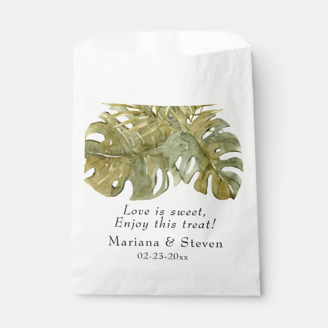 Modern Tropical Leaves Palm Wedding Favour Bag (Front)