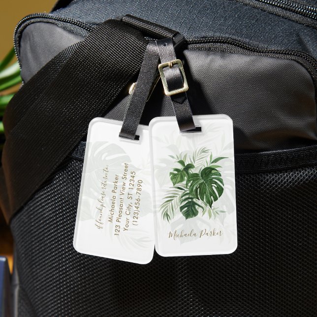 Modern Tropical Leaves Personalised Luggage Tag (Creator Uploaded)