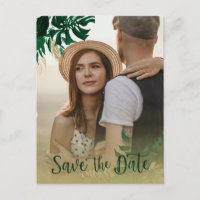 Modern Tropical Leaves Photo Wedding Save the Date