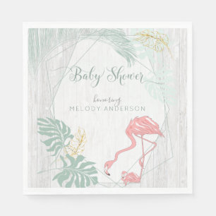 Modern Tropical Leaves Pink Flamingo Baby Shower Napkin