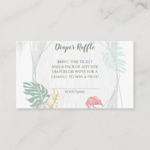 Modern Tropical Leaves Pink Flamingo Diaper Raffle Enclosure Card