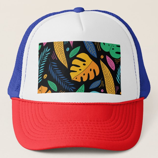 Modern tropical leaves: seamless background. trucker hat (Front)