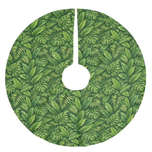 Modern Tropical Leaves Seamless Pattern Brushed Polyester Tree Skirt (Front)
